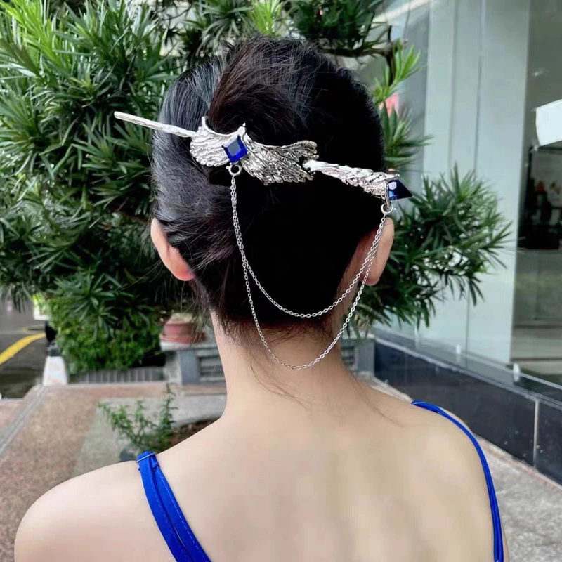 High-grade Design Tassel Hairpin Blue Zircon