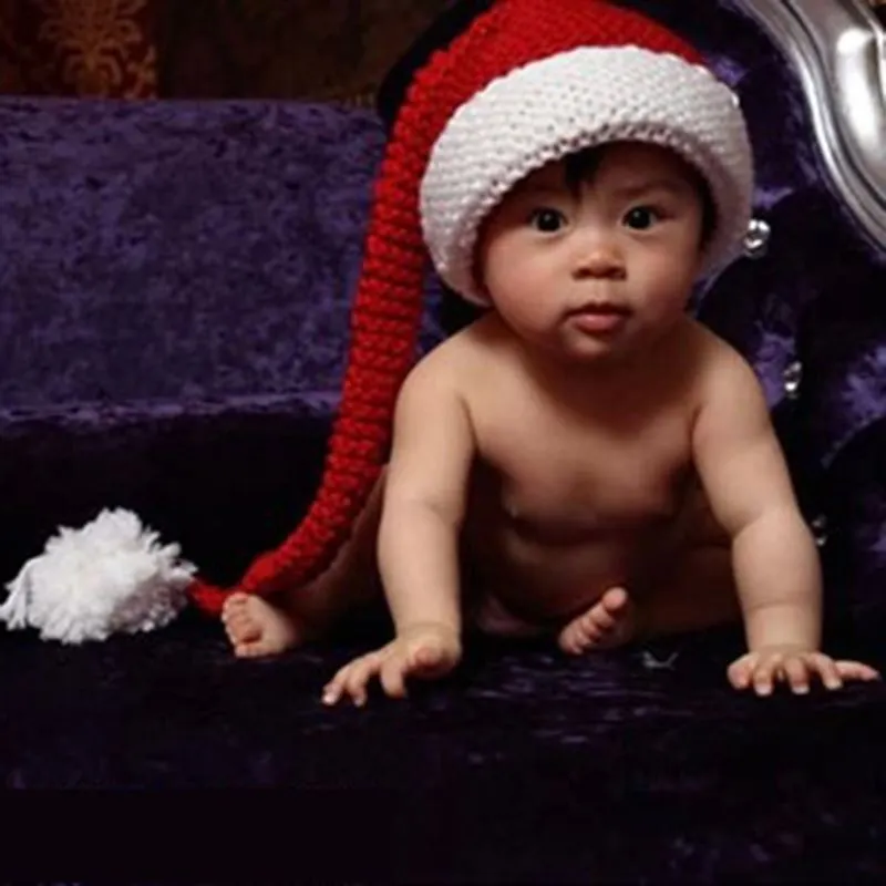 Winter Knitted Hat Red And White Christmas Baby Long