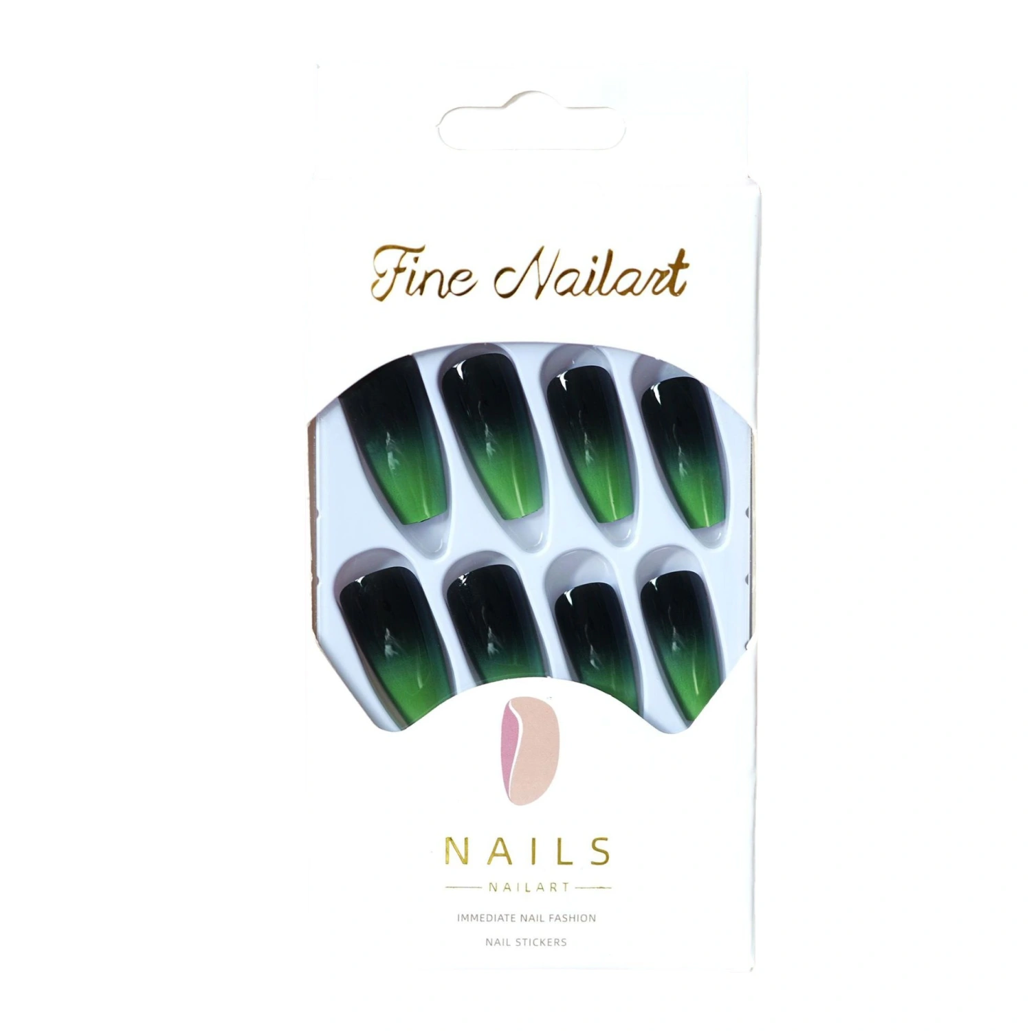 Dark Green Gradual Change False Nail Slice