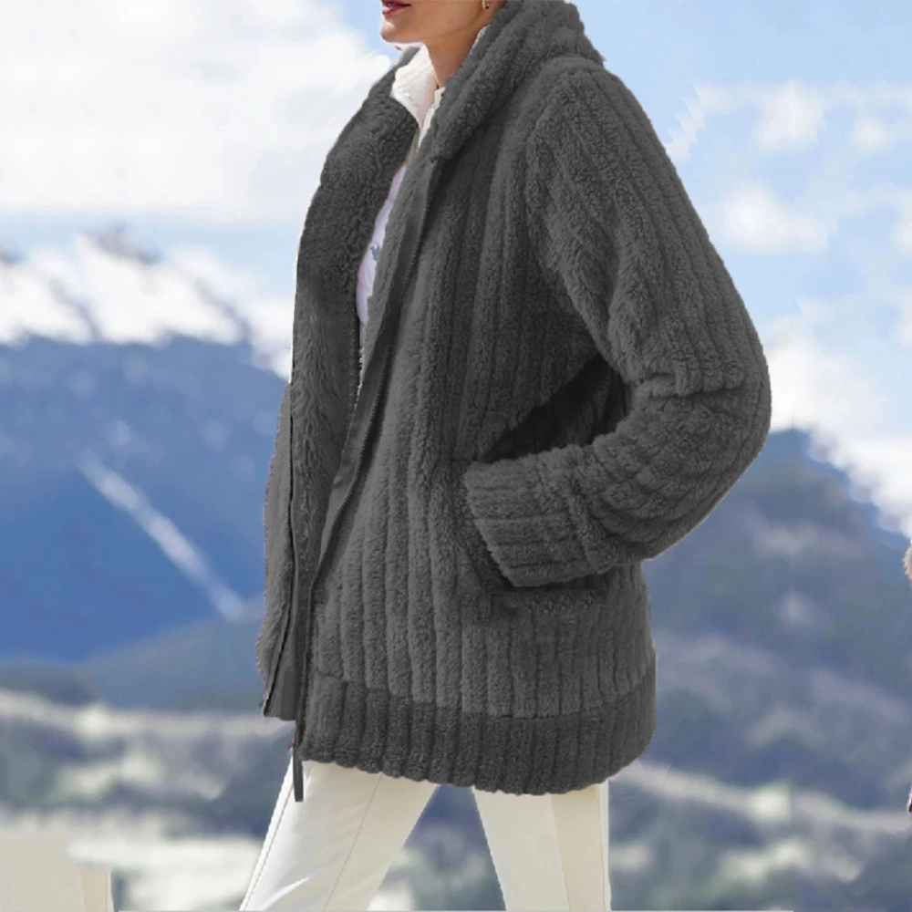 New Warm Plush Zipper Hooded Loose Coat For Women