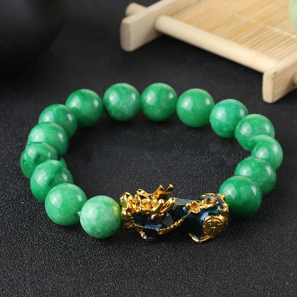 Fashion Pixiu Dry Green Sand Gold Jade Bracelet