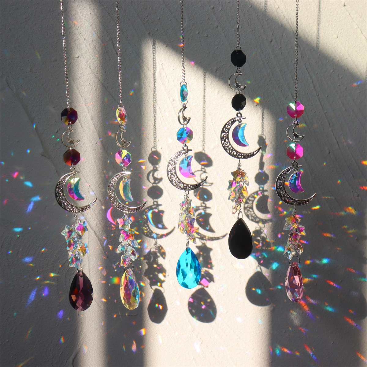 Crystal Sun Catcher Moon Star Pendant