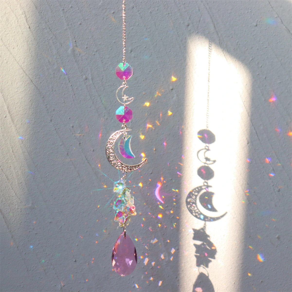 Crystal Sun Catcher Moon Star Pendant