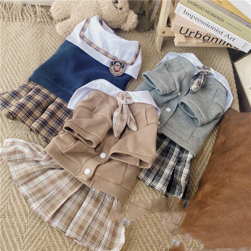 Pet Dress British Plaid Sweater Spring