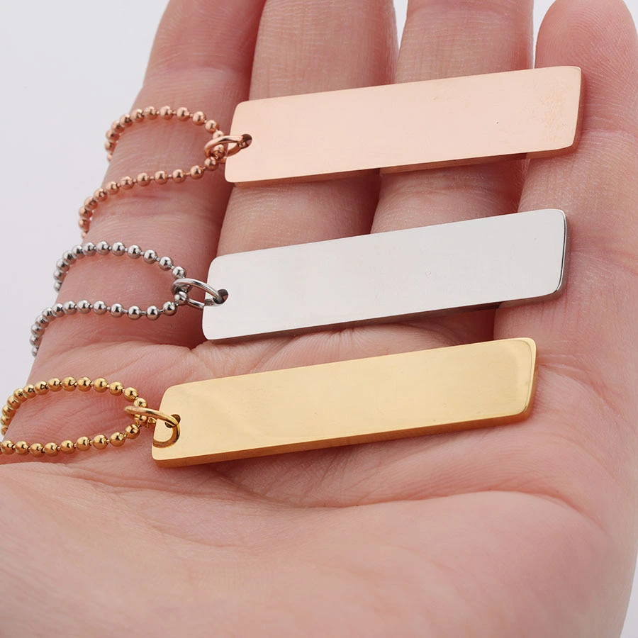 Stainless Steel Smooth Square Long Pendant Necklace