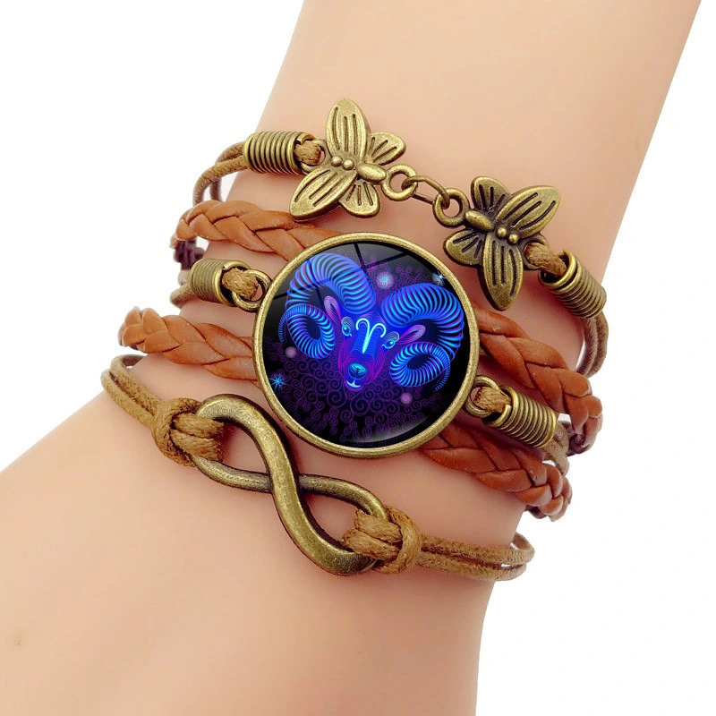 Women's Vintage Zodiac Time Stone Braided Bracelet