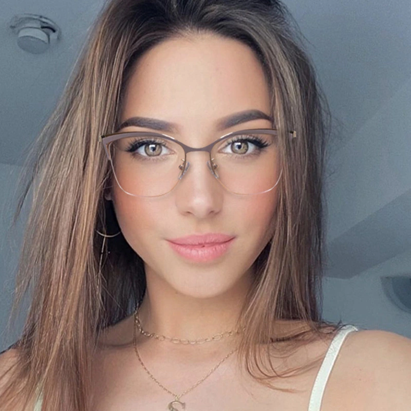 Metal Glasses Frame Square  Plain Color Anti Blue Light