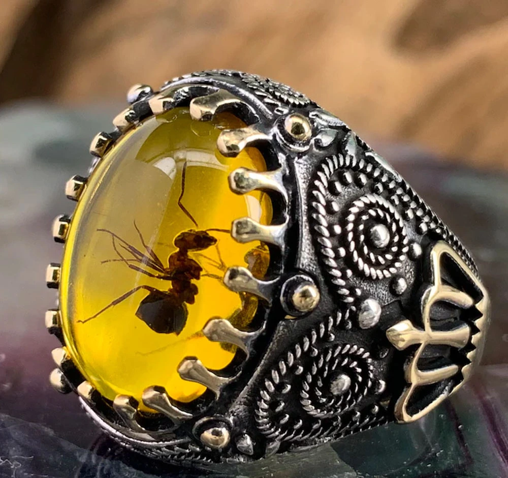 Personalized Retro Two-tone Agate Men's Ring