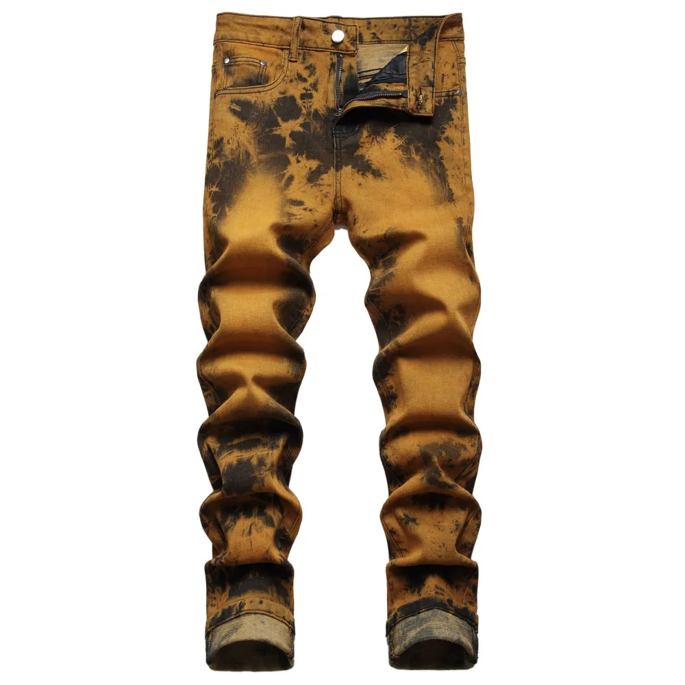 Stretch Tie Bleached Gold Denim Trousers