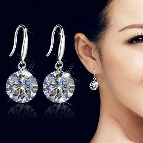 925 Sterling Silver Simple Long Zircon Female Earrings