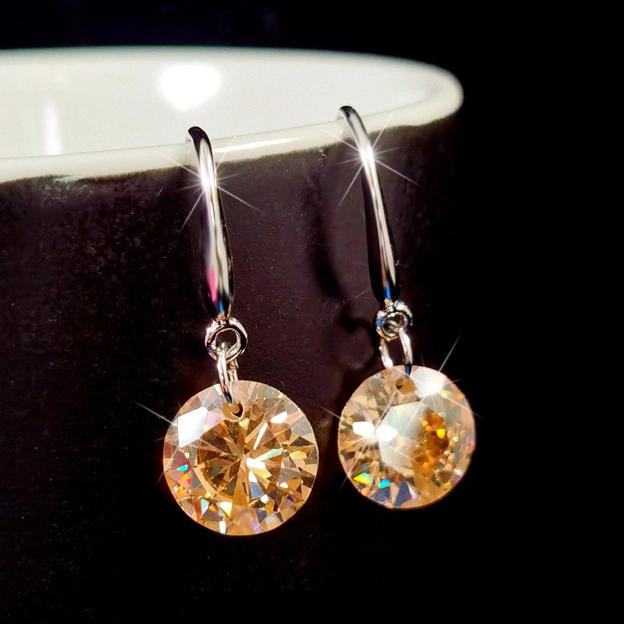 925 Sterling Silver Simple Long Zircon Female Earrings