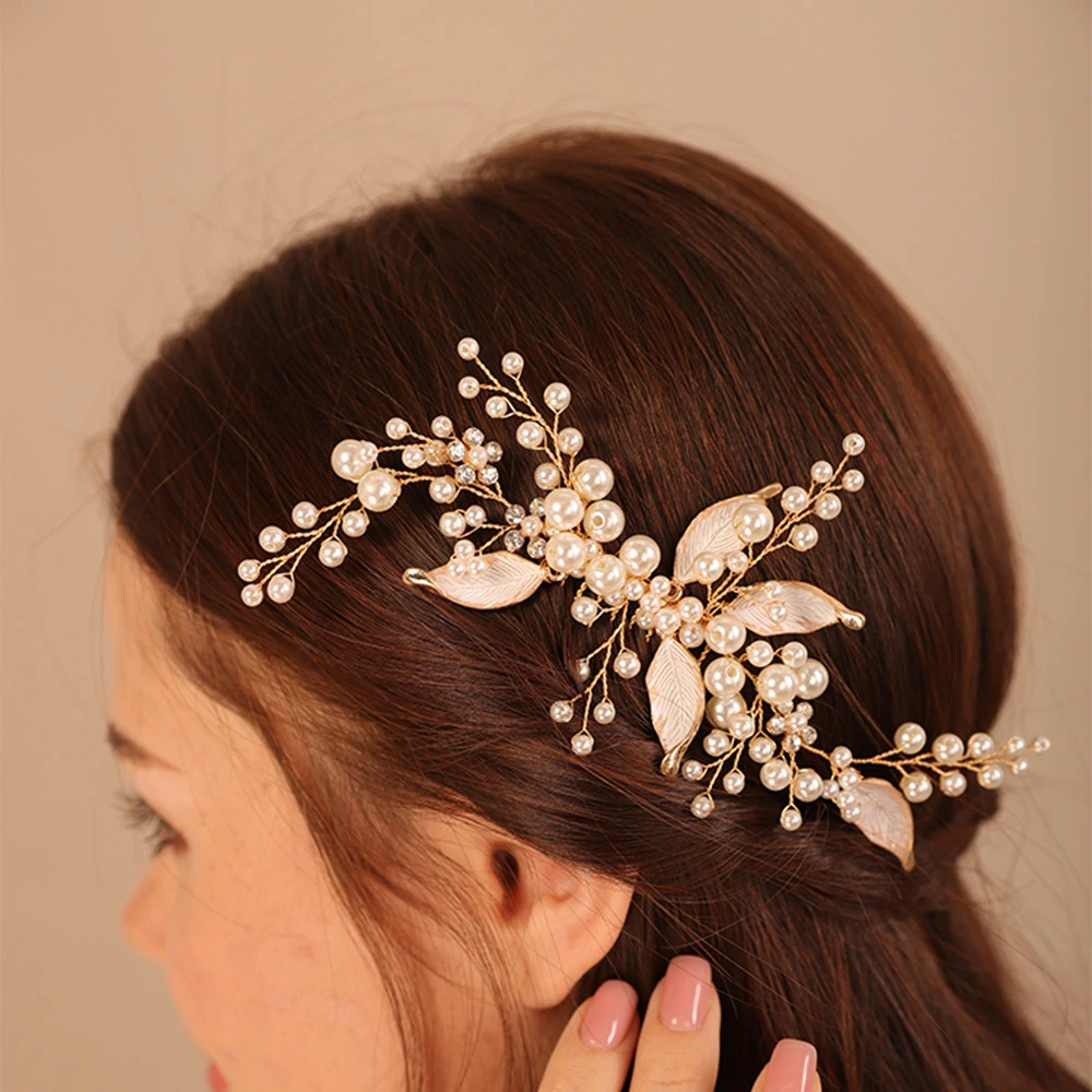 Pearl Leaf Hair Comb Insert Comb Accessories