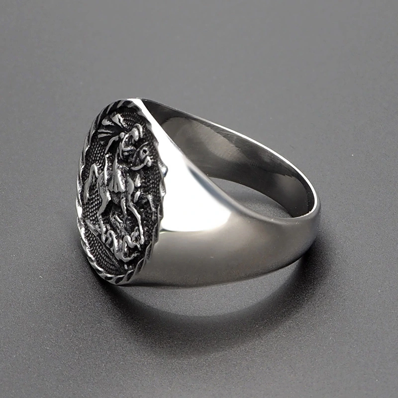 Fashion Vintage Knight Out Of Titanium Steel Round Seal Ring