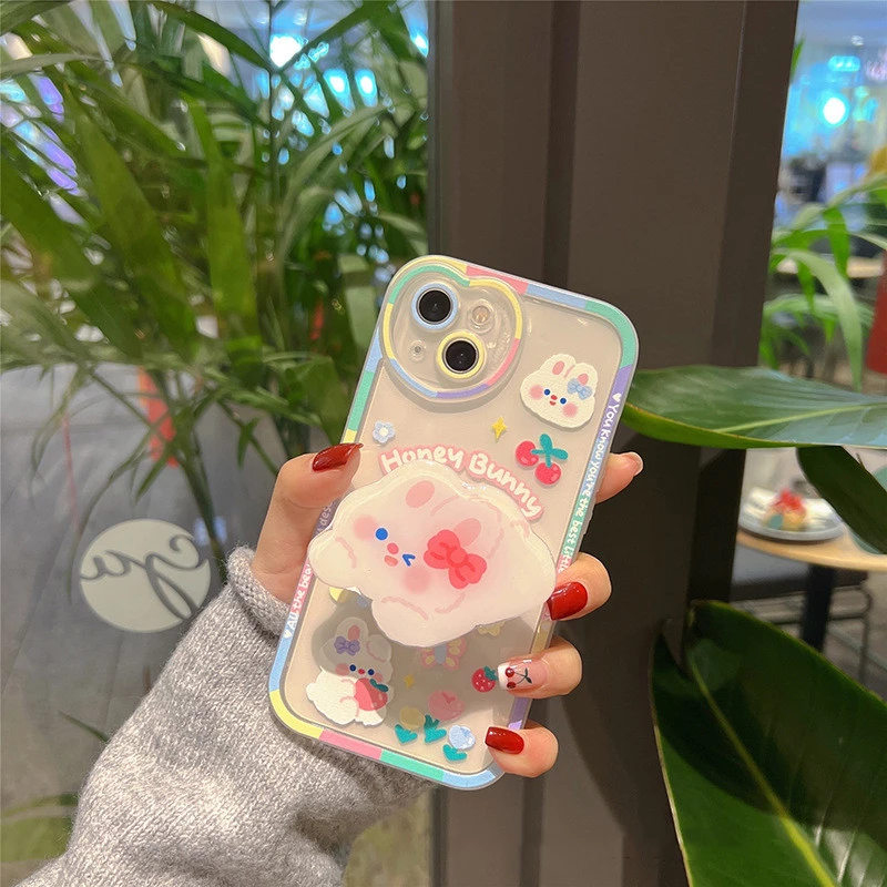 Cartoon Bunny Bracket Mobile Phone Case Transparent And Cute