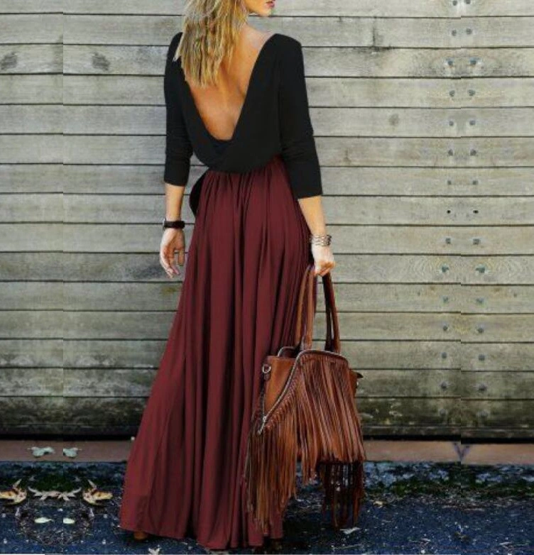 European And American Fashion Solid Color Long Skirt