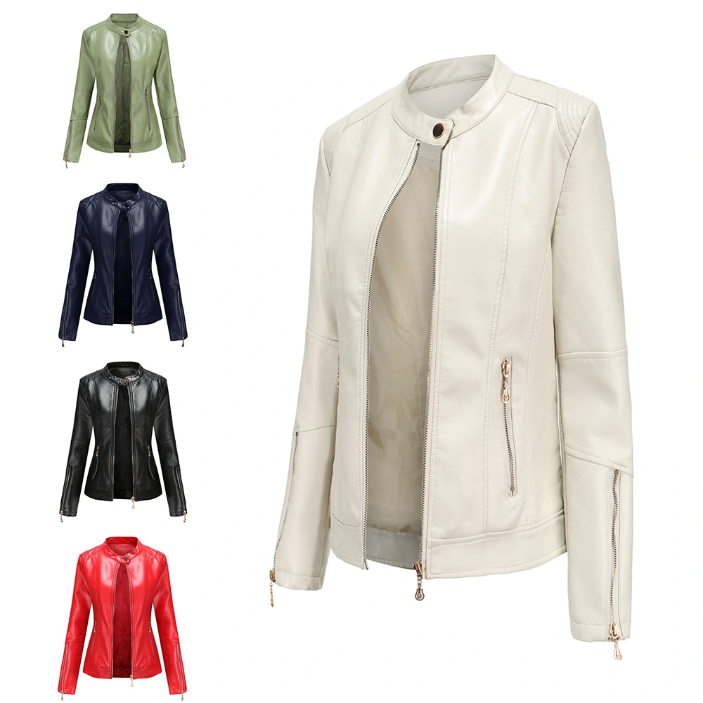 Fashion New Short PU Leather Jacket Women Rivet Spring Autumn Women's Coat Long Sleeve Slim Casual Jacket Stand Collar
