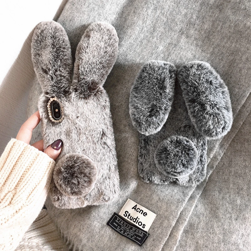 Simple Winter Warm Rabbit Plush Phone Case