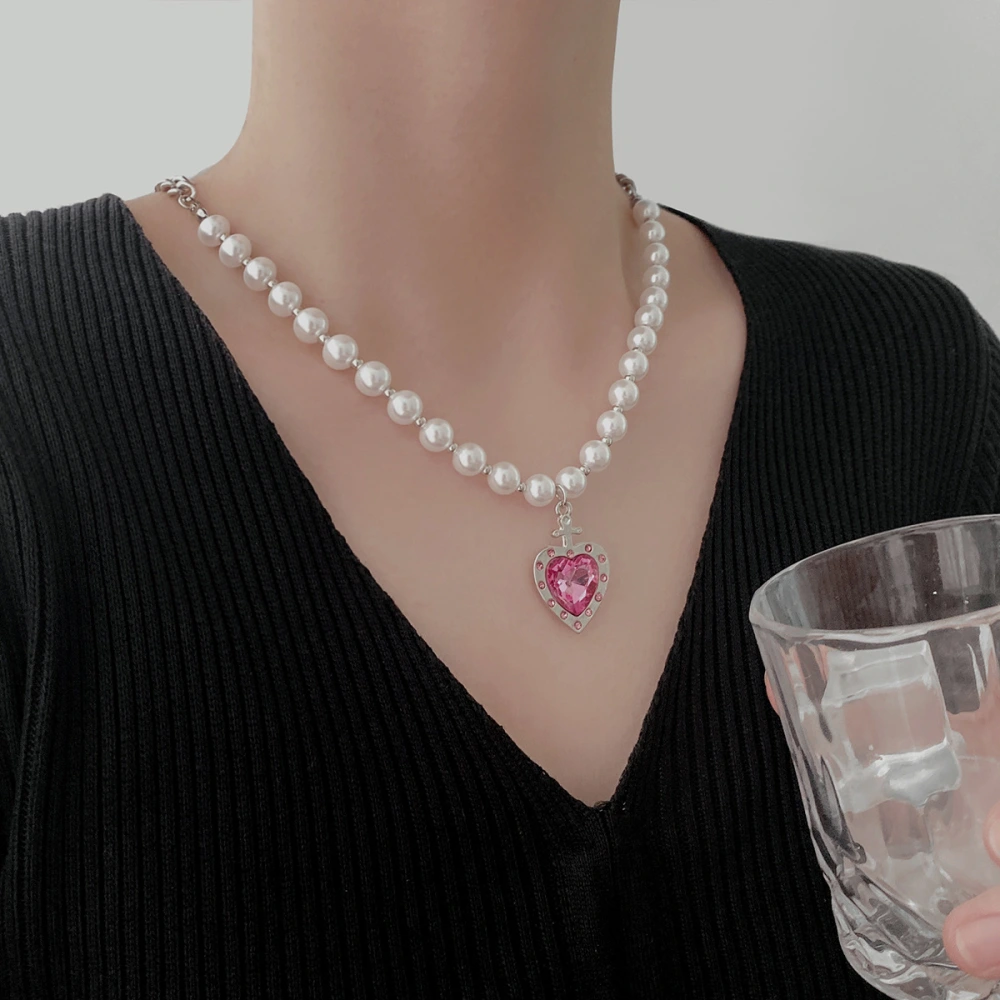 Glass Pearl Splicing Love Necklace