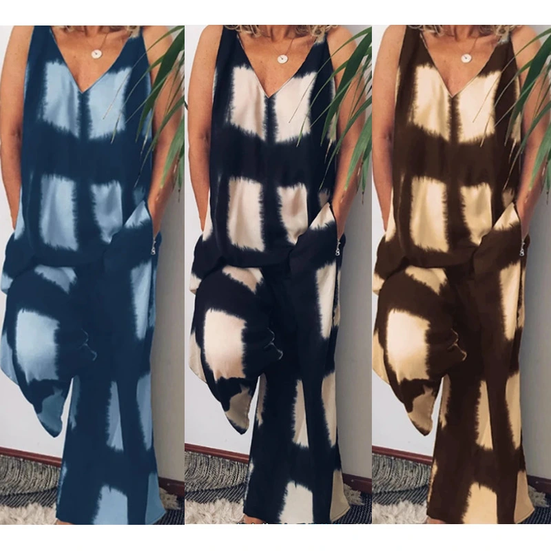 Cotton and hemp printed large size printed Jumpsuit