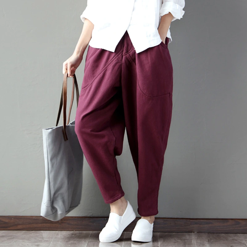 Cotton and linen cropped harem pants