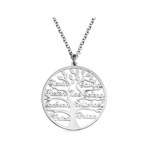 Family Tree Name Necklace Tree Of Life Stainless Steel Customised Necklace