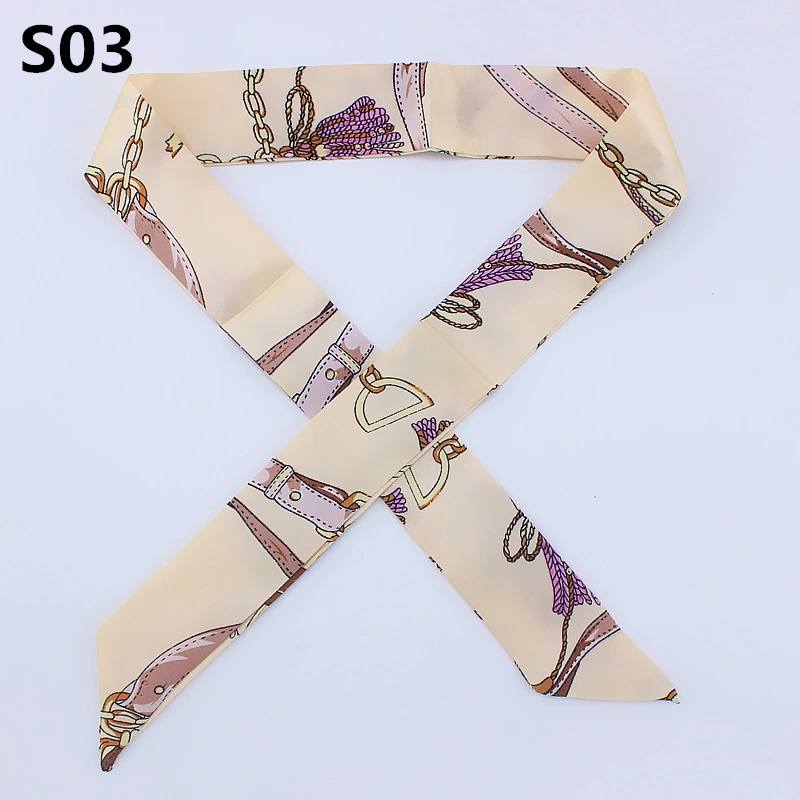 Slender Tied bag handle silk scarf small ribbon