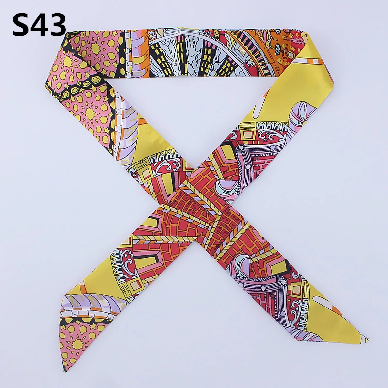Slender Tied bag handle silk scarf small ribbon