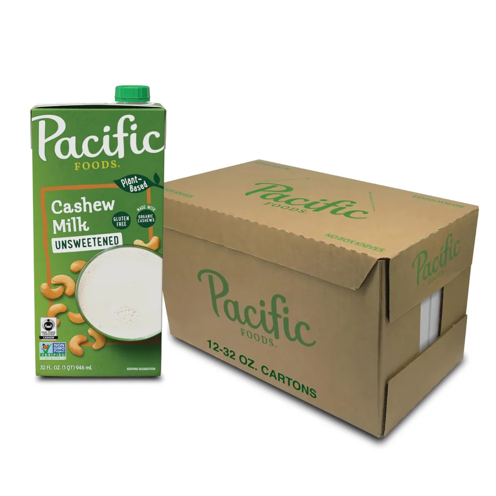 Pacific Foods Original Unsweetened Cashew Milk, Plant Based Milk, 32 oz Carton (Case of 6)