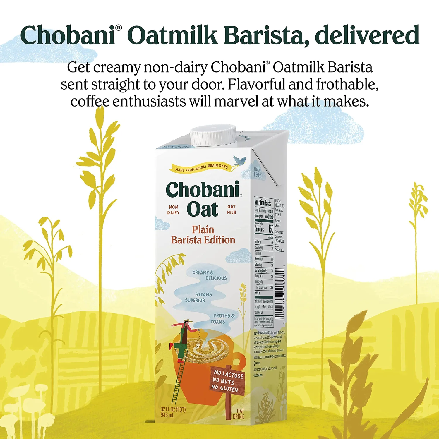 Chobani Oat Barista Edition, 32 FL OZ (Pack of 6)