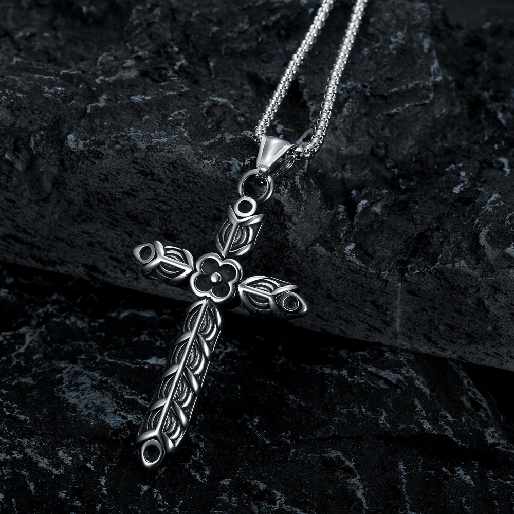 New Viking Collection Cross Flower Punk Men's Necklace