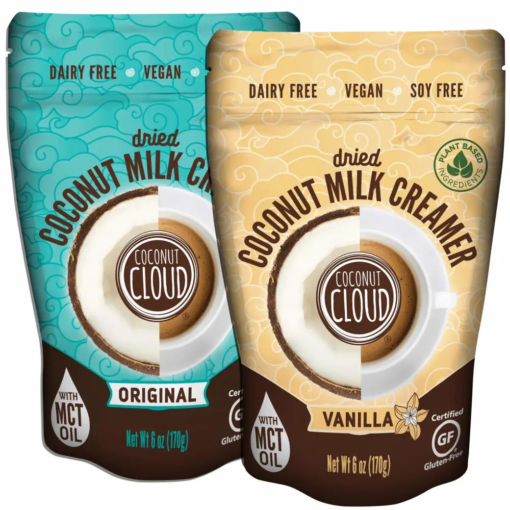 Coconut Cloud: Plant Based Dairy Free Coffee Creamer | Keto Friendly, Unsweetened Coconut Milk Powder | Low Sugar, Dairy Free, Non-GMO, Plant Based, Gluten & Soy Free, USA Made, (Vanilla & Original Combo), 2-Pack