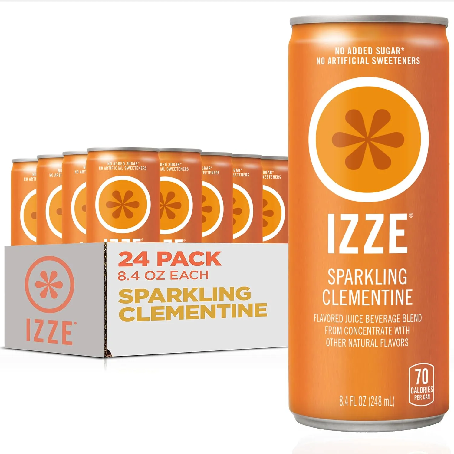 IZZE Sparkling Juice, Clementine, No Added Sugars, No Preservatives, Non-GMO, 8.4 Fl Oz Can (Pack of 24)
