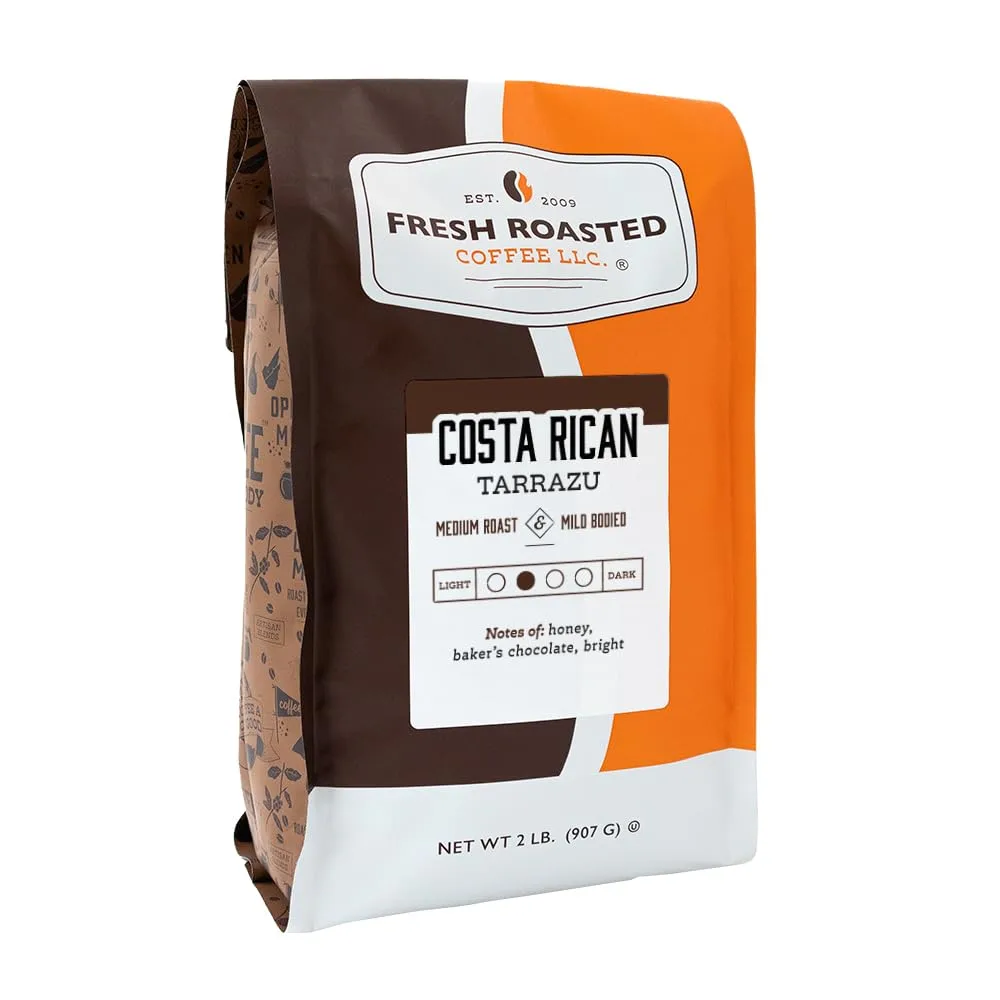 Fresh Roasted Coffee, Costa Rican Tarrazu, 2 lb (32 oz), Medium Roast, Kosher, Whole Bean