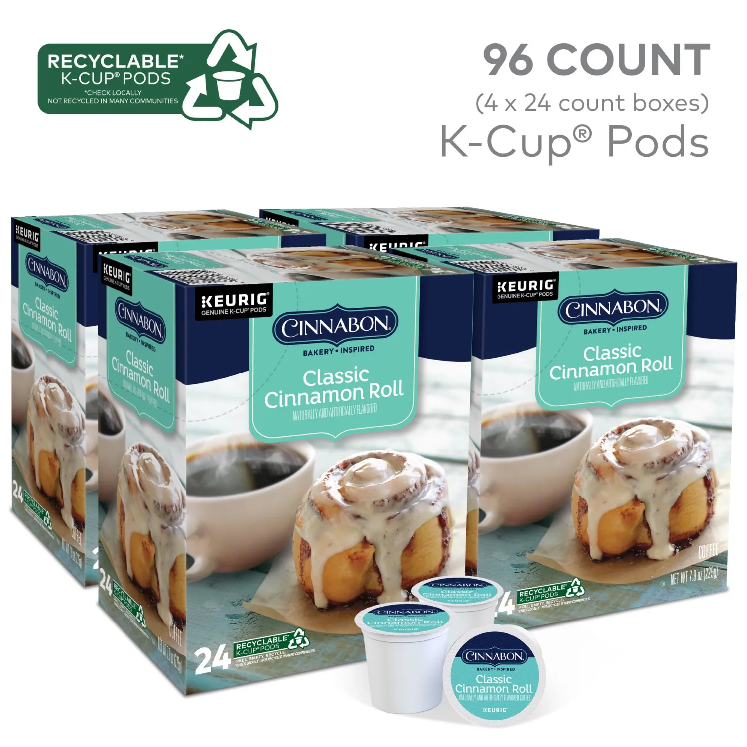 Cinnabon Classic Cinnamon Roll Keurig Single-Serve K-Cup Pods, Light Roast Coffee, 96 Count