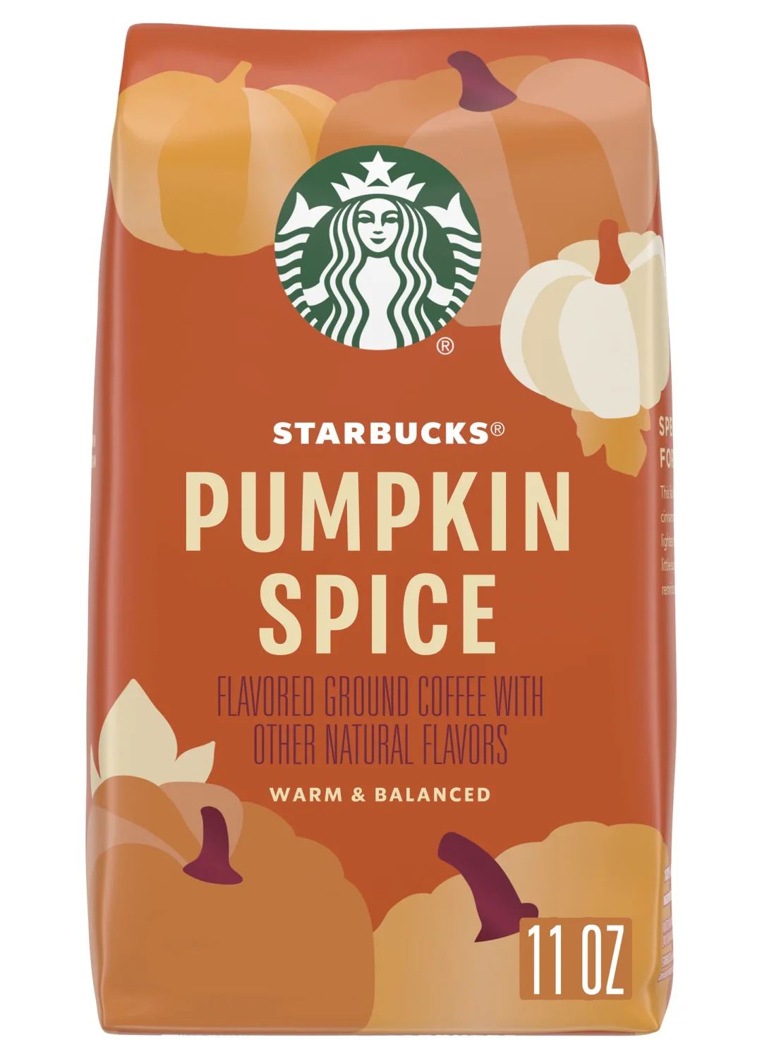 Starbucks Flavored Ground Coffee, Pumpkin Spice Flavored Coffee, Limited Edition Seasonal Ground Coffee, Warm & Balanced Notes, 11-Ounce Bag (Pack of 1)