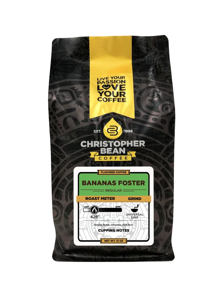 Christopher Bean Coffee - Bananas Foster Flavored Coffee, (Regular Ground) 100% Arabica, No Sugar, No Fats, Made with Non-GMO Flavorings, 12-Ounce Bag of Regular Ground coffee