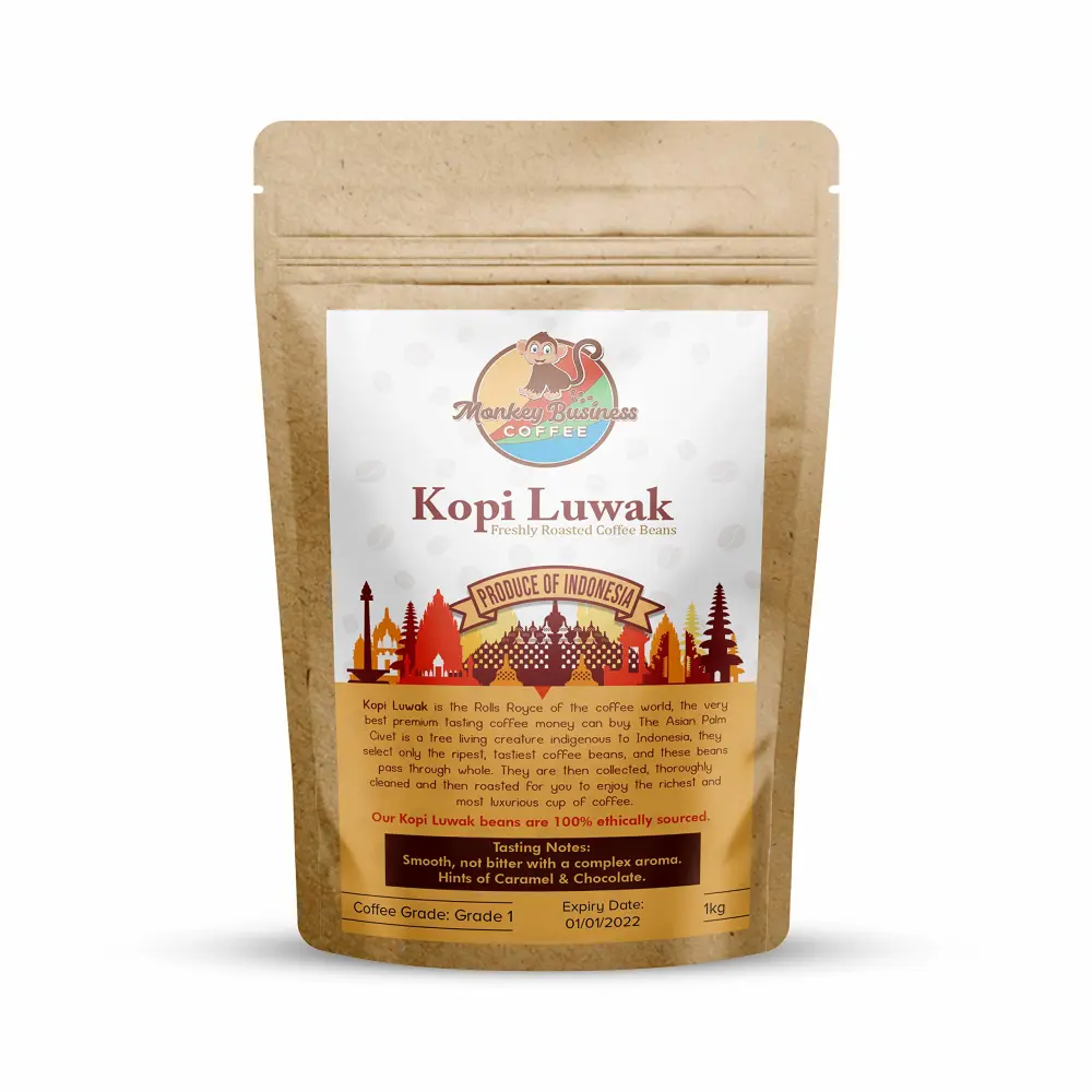 Monkey Business Coffee - Wild Kopi Luwak Coffee Ground Beans - Sustainably Sourced (from Indonesia) - 176oz (5kg)