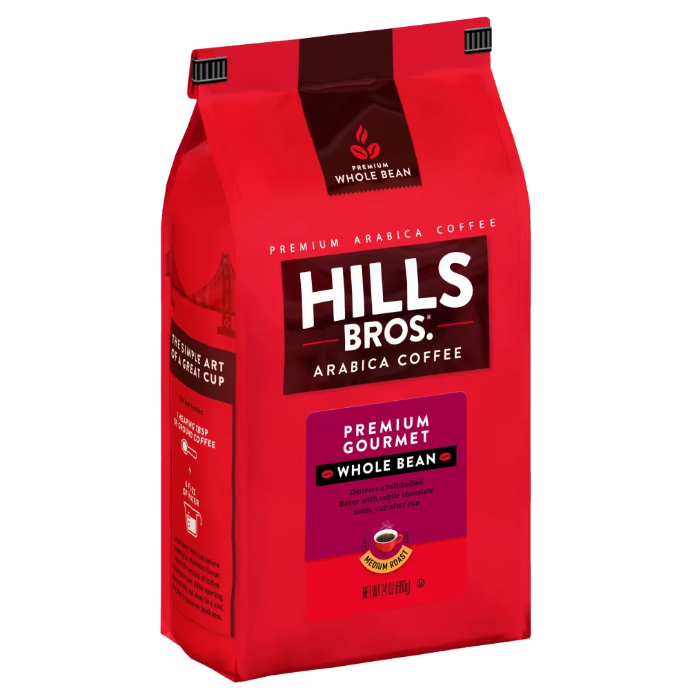 Hills Bros. Gourmet Whole Bean Coffee Medium Roast - Arabica Beans – Smooth Full-Bodied Medium Blend Coffee With Subtle Chocolate Notes (24 Oz. Bag)