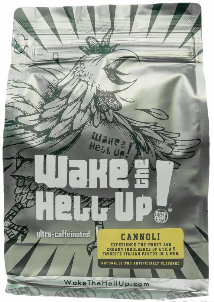 Wake The Hell Up! Ground Coffee | Ultra-Caffeinated Cannoli Flavored Coffee in a 12-Ounce Reclosable Bag |