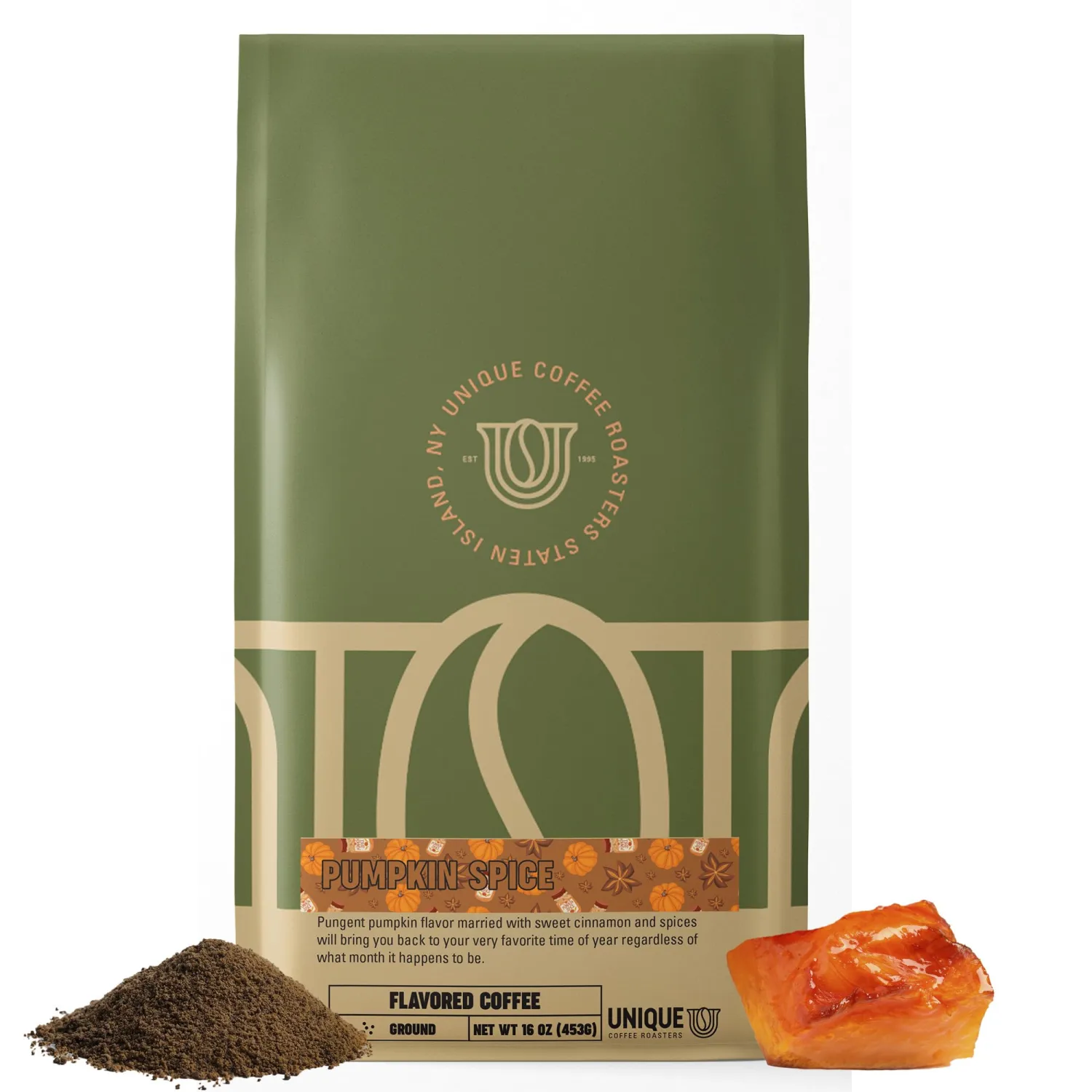 Pumpkin Spice Flavored Ground Coffee, 1 LB (16 oz) bag, Medium Roast, 100% Arabica Premium Quality Flavor