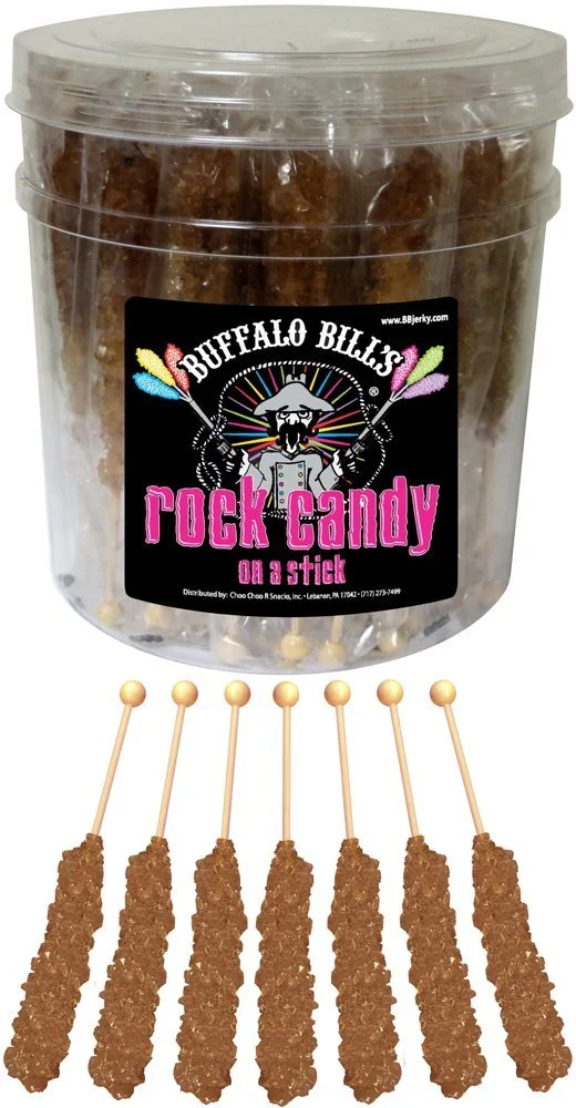 Buffalo Bills Root Beer (Brown) Rock Candy On A Stick (36-ct tub brown rock candy crystal sticks)