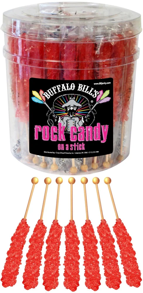 Buffalo Bills Strawberry (Red) Rock Candy On A Stick (36-ct tub red rock candy crystal sticks)