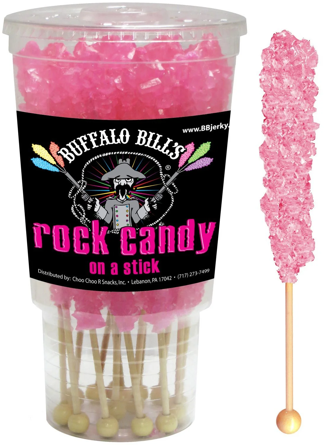 Buffalo Bills Cherry (Pink) Rock Candy On A Stick (12-ct cup pink rock candy crystal sticks)