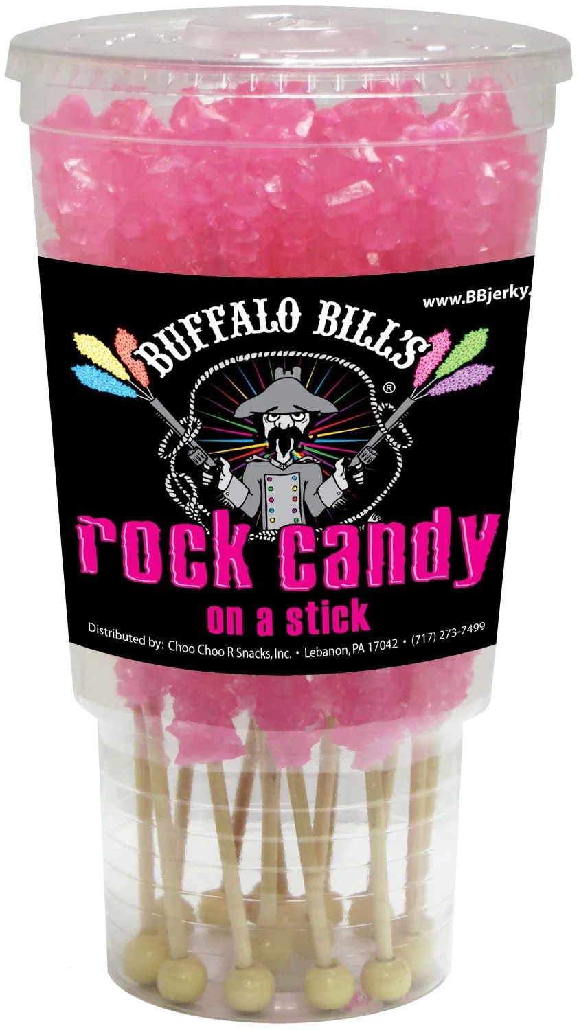 Buffalo Bills Cherry (Pink) Rock Candy On A Stick (12-ct cup pink rock candy crystal sticks)