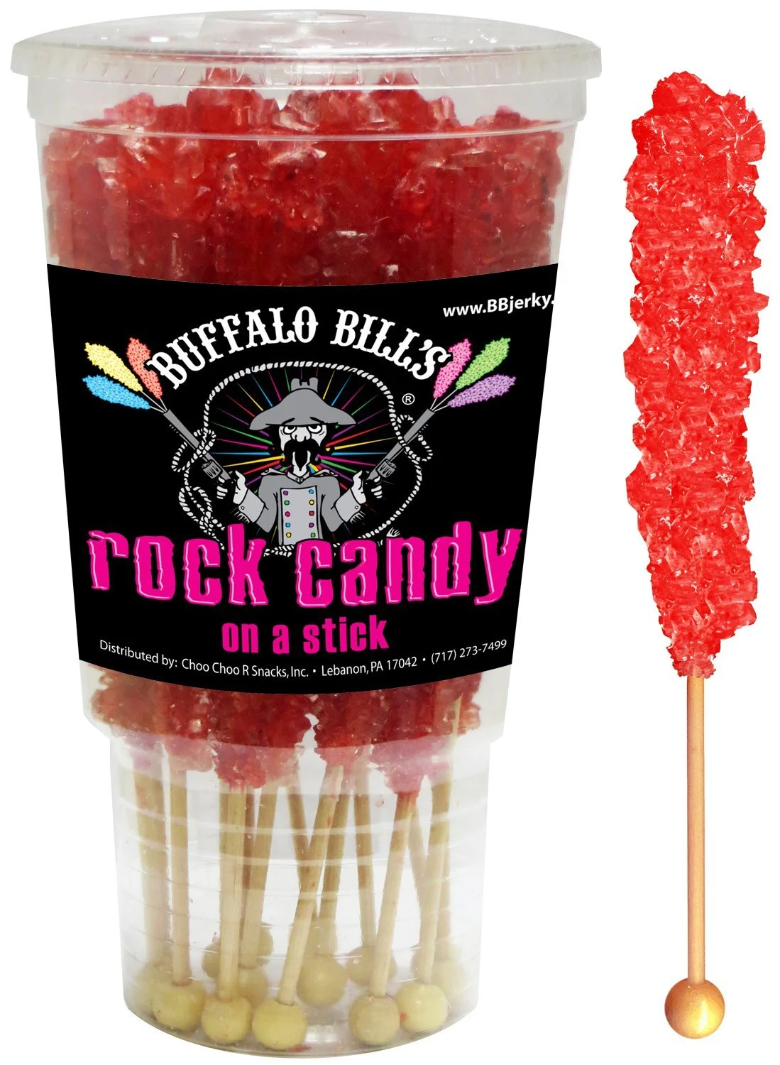 Buffalo Bills Strawberry (Red) Rock Candy On A Stick (12-ct cup red rock candy crystal sticks)