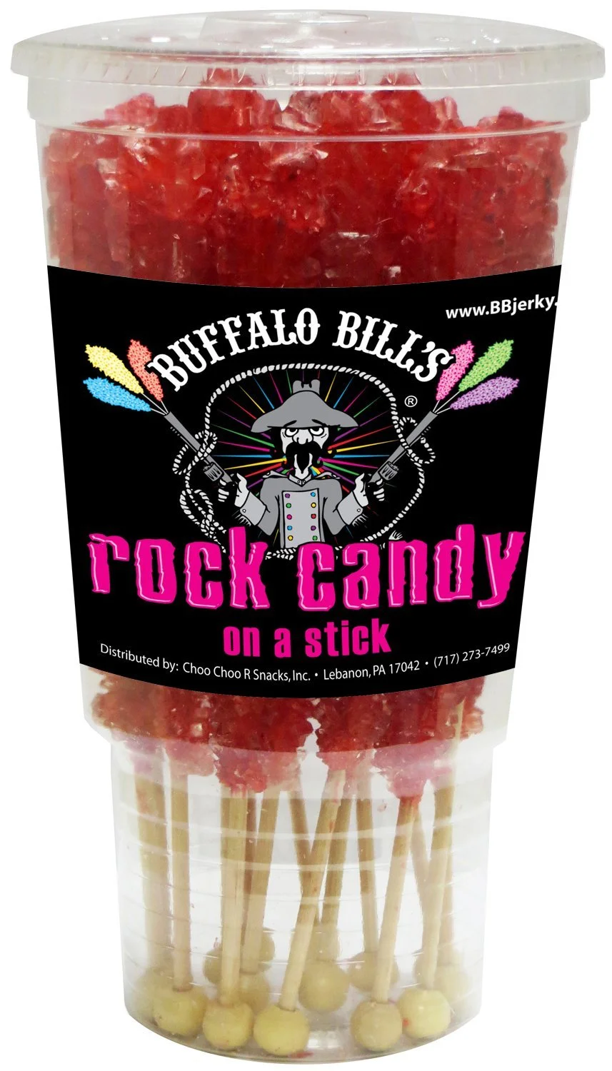 Buffalo Bills Strawberry (Red) Rock Candy On A Stick (12-ct cup red rock candy crystal sticks)