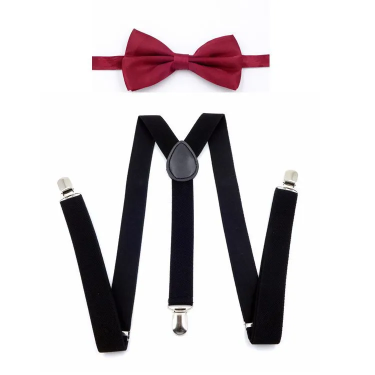 Children's Solid Color Strap Clip Bow Tie Set