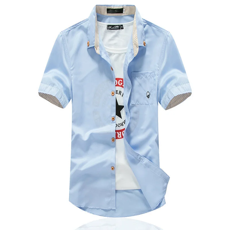 Summer Men's Short-sleeved Shirt Trendy Slim Fit Casual Youth Solid Color Simple Shirt
