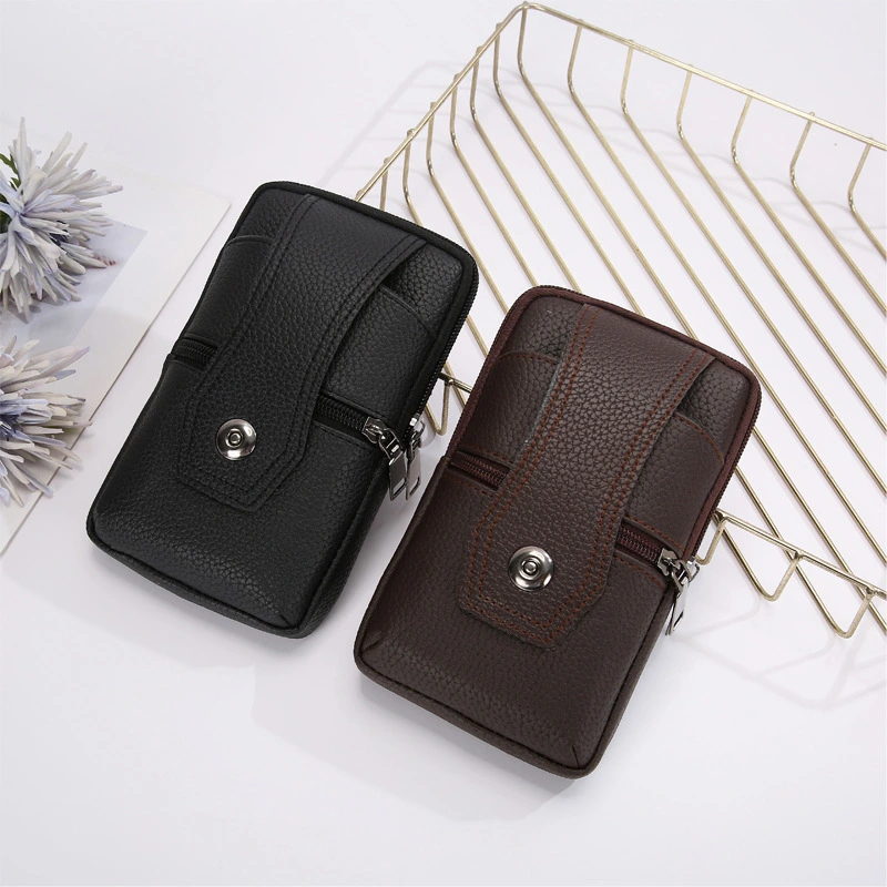 Men's Leather Phone Bag Eyelet Buckle Large Size Waterproof