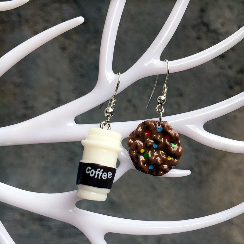 Creative Handmade Funny Chocolate Biscuit Coffee Cup Earrings